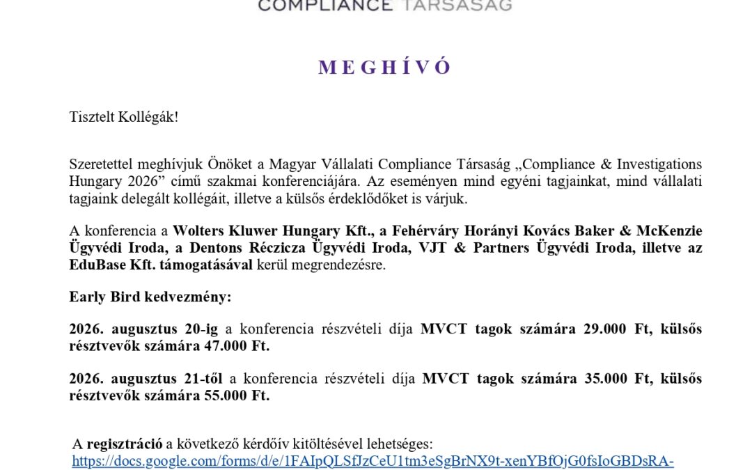 Compliance & Investigations Hungary 2026 szakmai konferencia